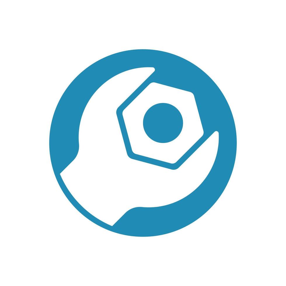 Industrial symbol. Template for logo or icon wrench with nut. vector