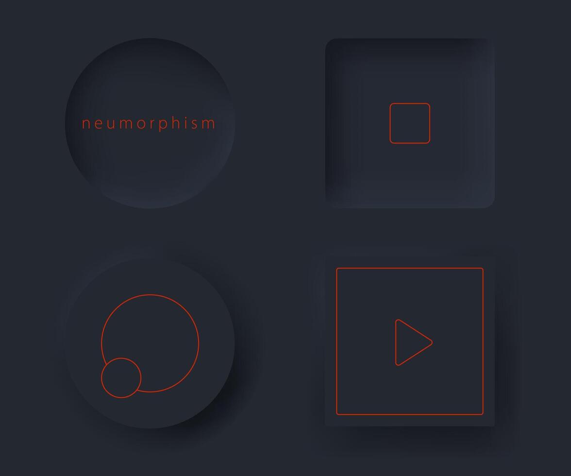 Geometric buttons black neumorphism design elements. High tech style for usability app . vector