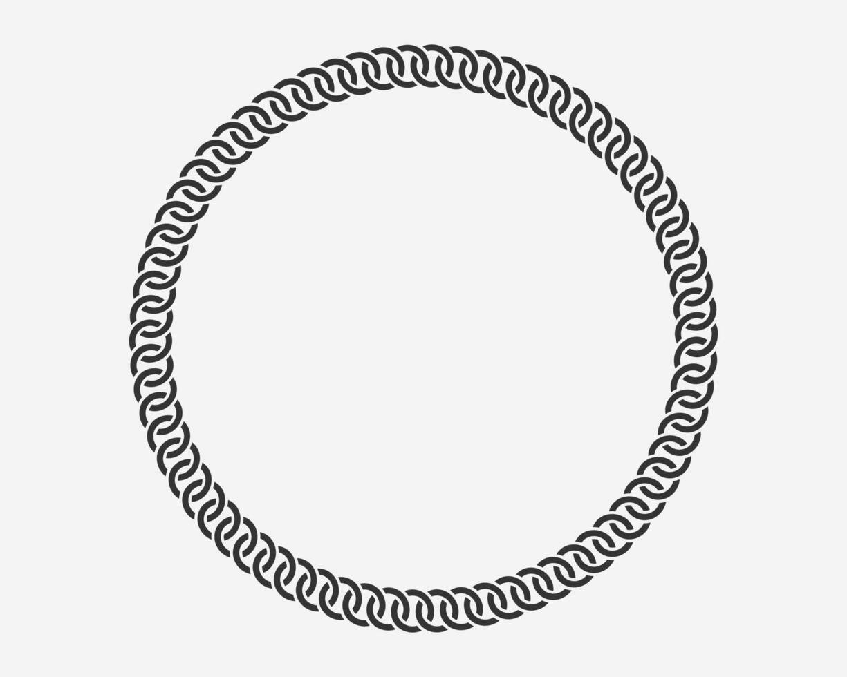 Texture chain round frame. Circle border chains silhouette black and white isolated on background. Chainlet design element. vector