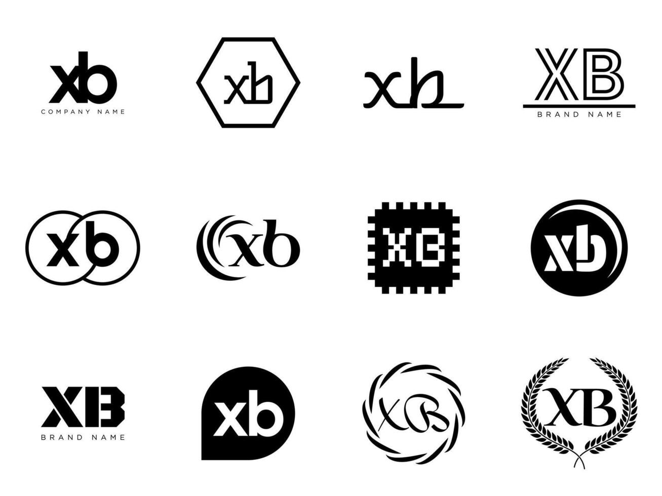 XB logo company template. Letter x and b logotype. Set different classic serif lettering and modern bold text with design elements. Initial font typography. vector