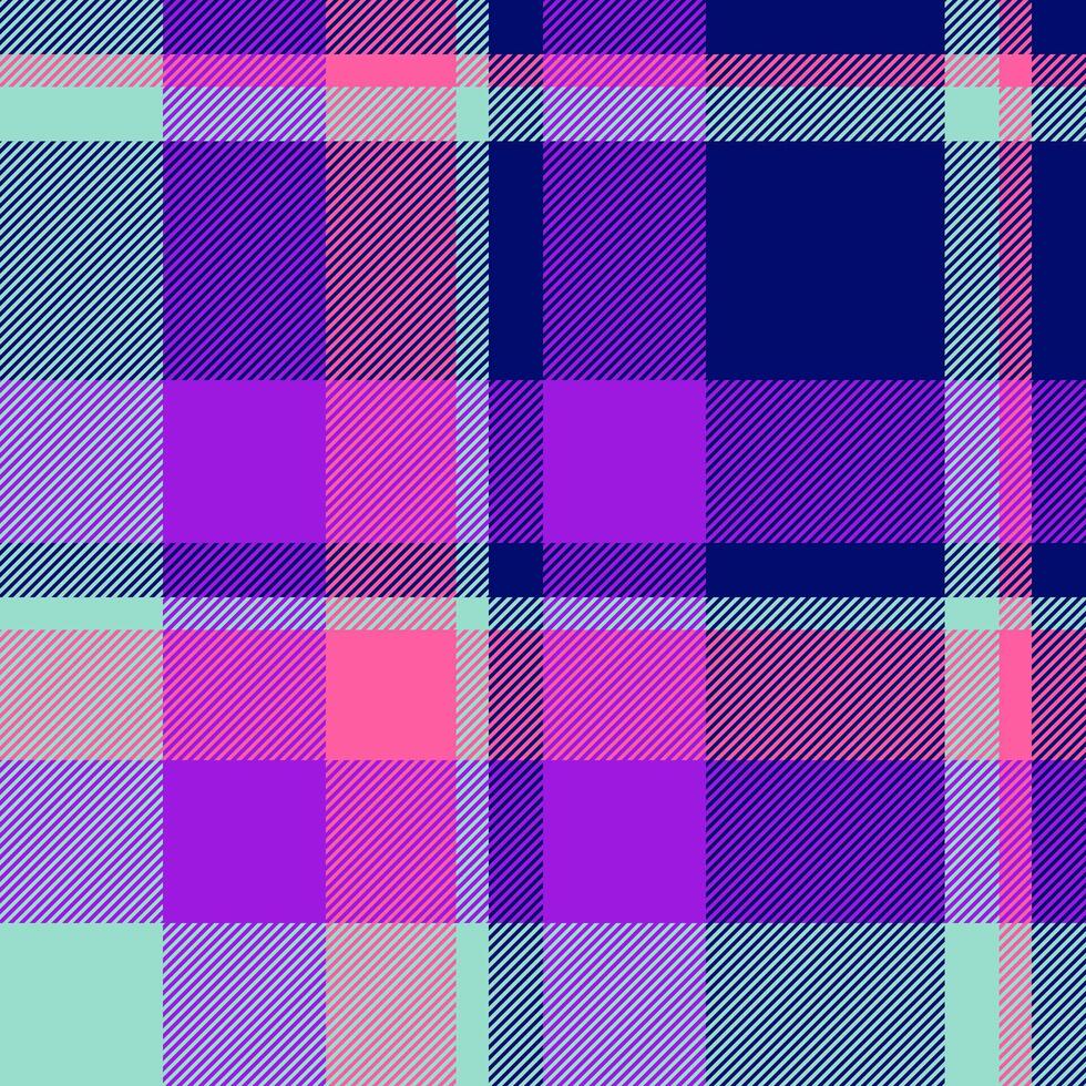 Old background texture seamless, ragged textile fabric. Fashionable tartan plaid check pattern in blue and violet colors. vector