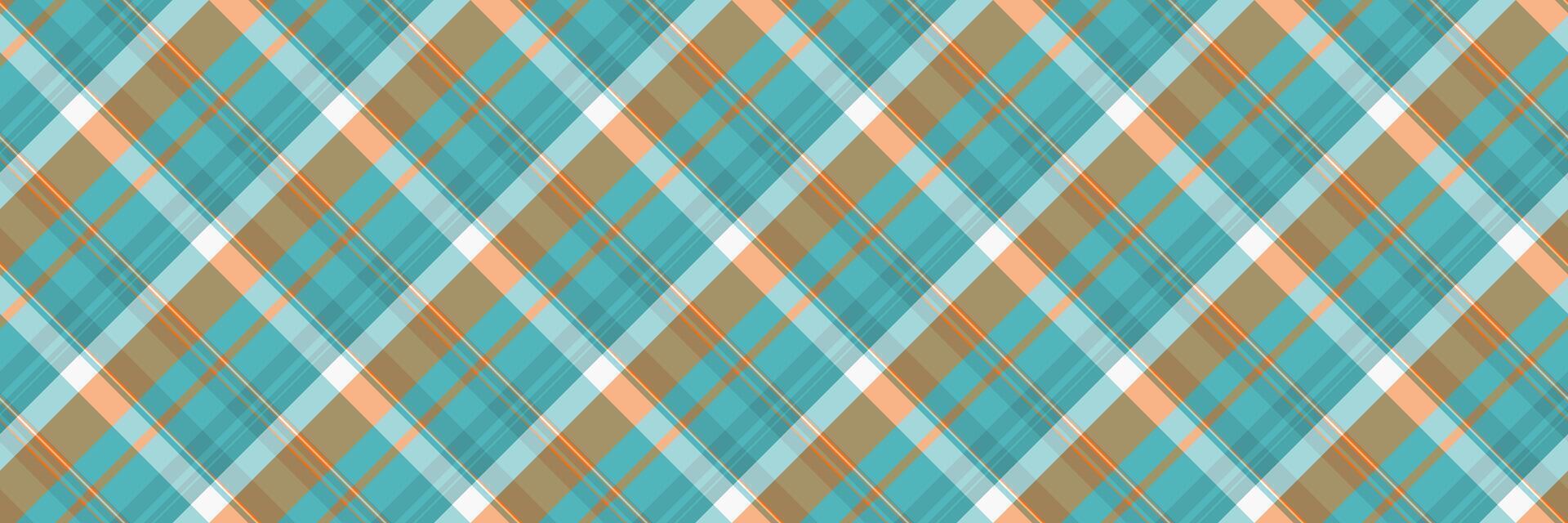 Horizontal textile pattern fabric, turquoise tartan plaid texture. Idyllic seamless background check in cyan and amber colors. vector