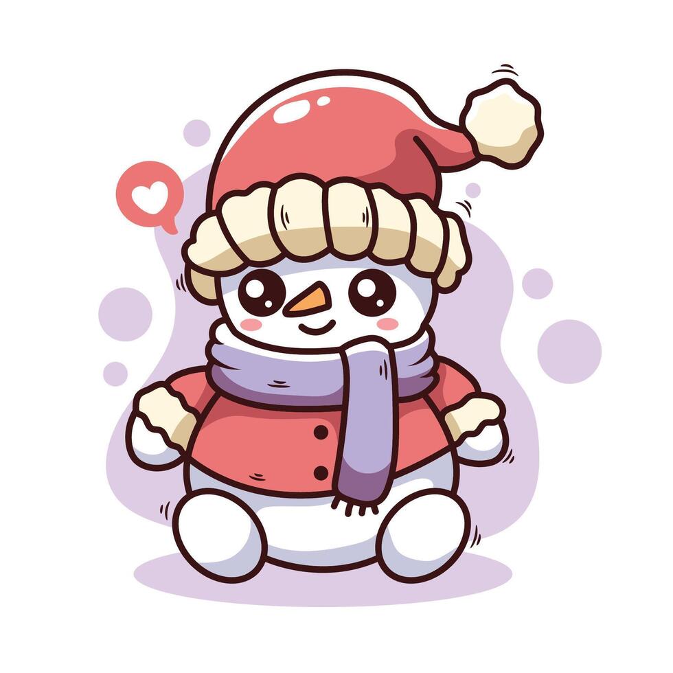 Cute cartoon snowman with scarf and hat. illustration. vector