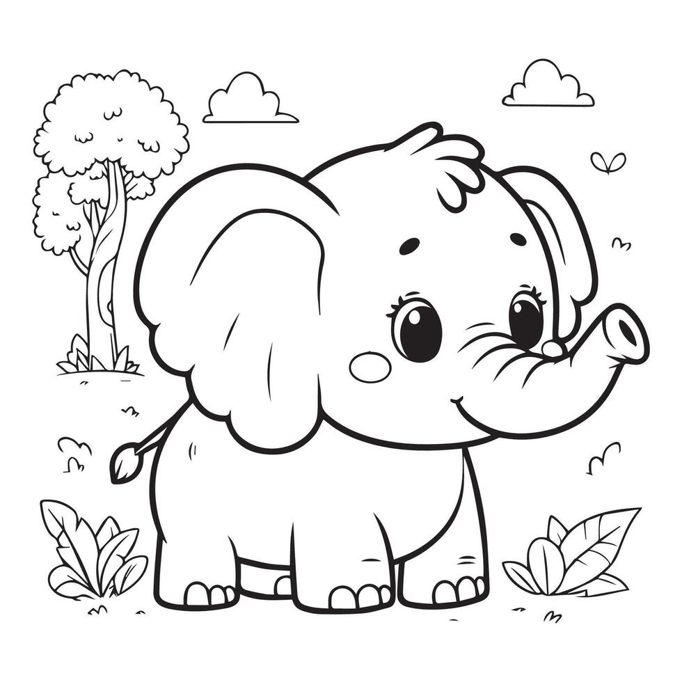 cute elephant cartoon illustration for coloring with white background vector
