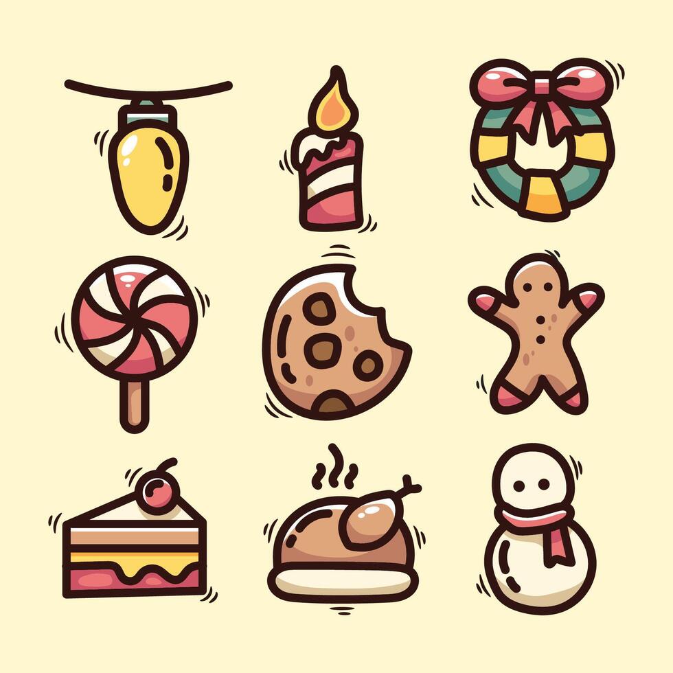Christmas and New Year icons set. Collection of cute hand drawn symbols. vector