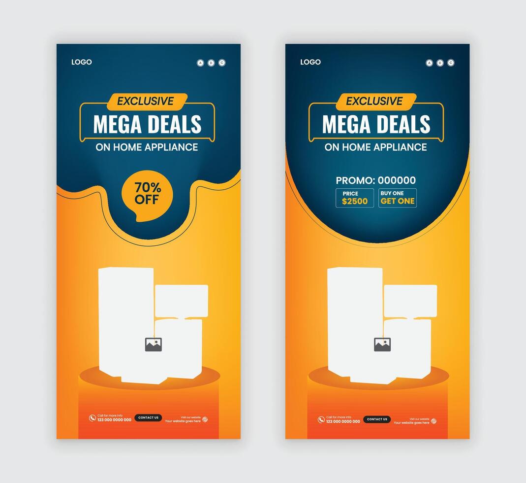 Mega offers two concept variations of a Home Appliance Festival Sale DL flyer design template vector