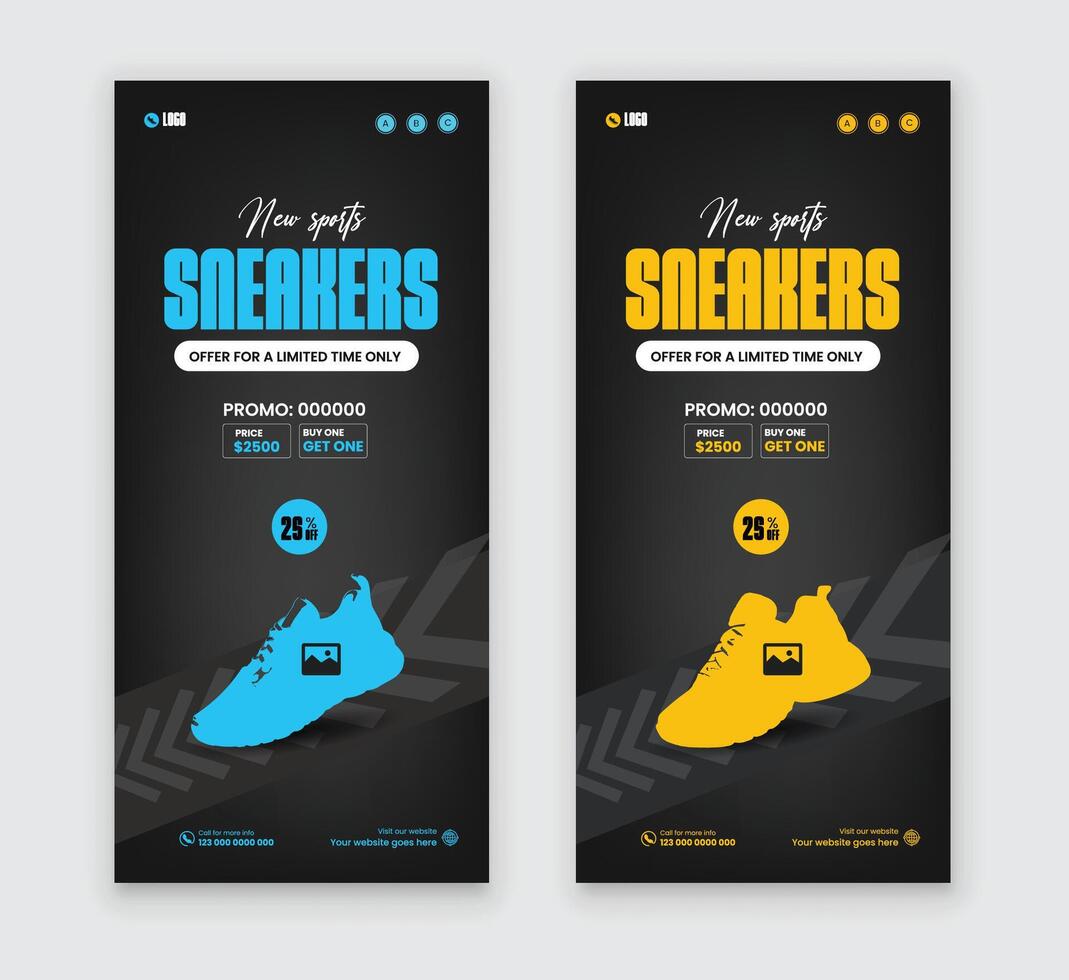 Shoe sale dl flyer template and Dynamic sports shoe sale leaflet design layout vector