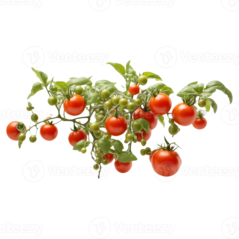 Tomato Plant with Lush Green Leaves and Ripe Red Tomatoes, Isolated for Farm-to-Table Product Covers and Decorative Marketing png