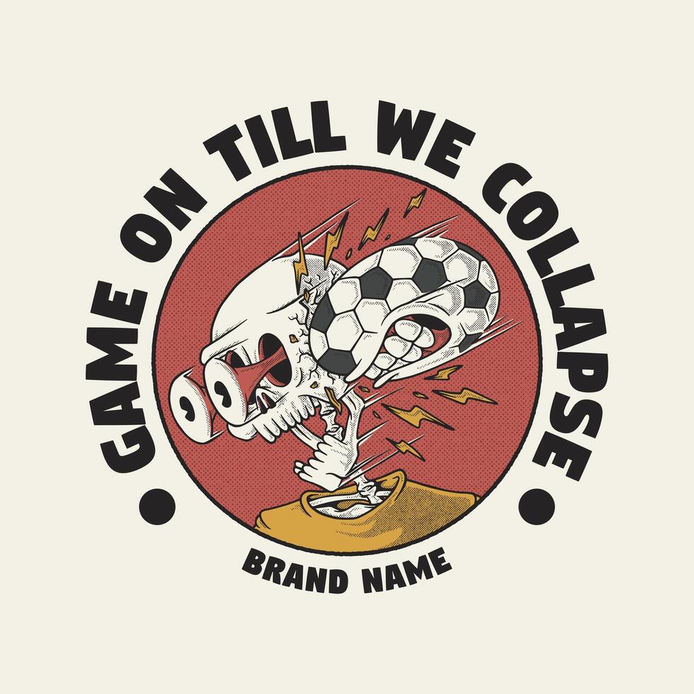 retro cartoon emblem of soccer ball hit the skeleton vector