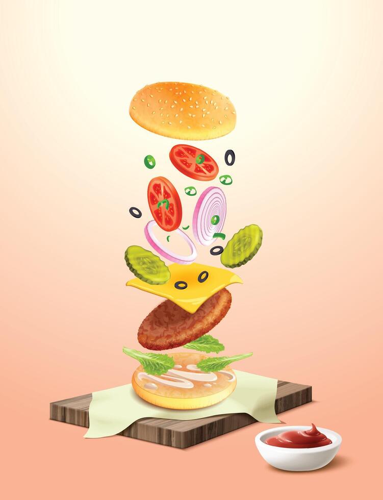 A drawing of a hamburger with Fresh Burger, Fast food vector