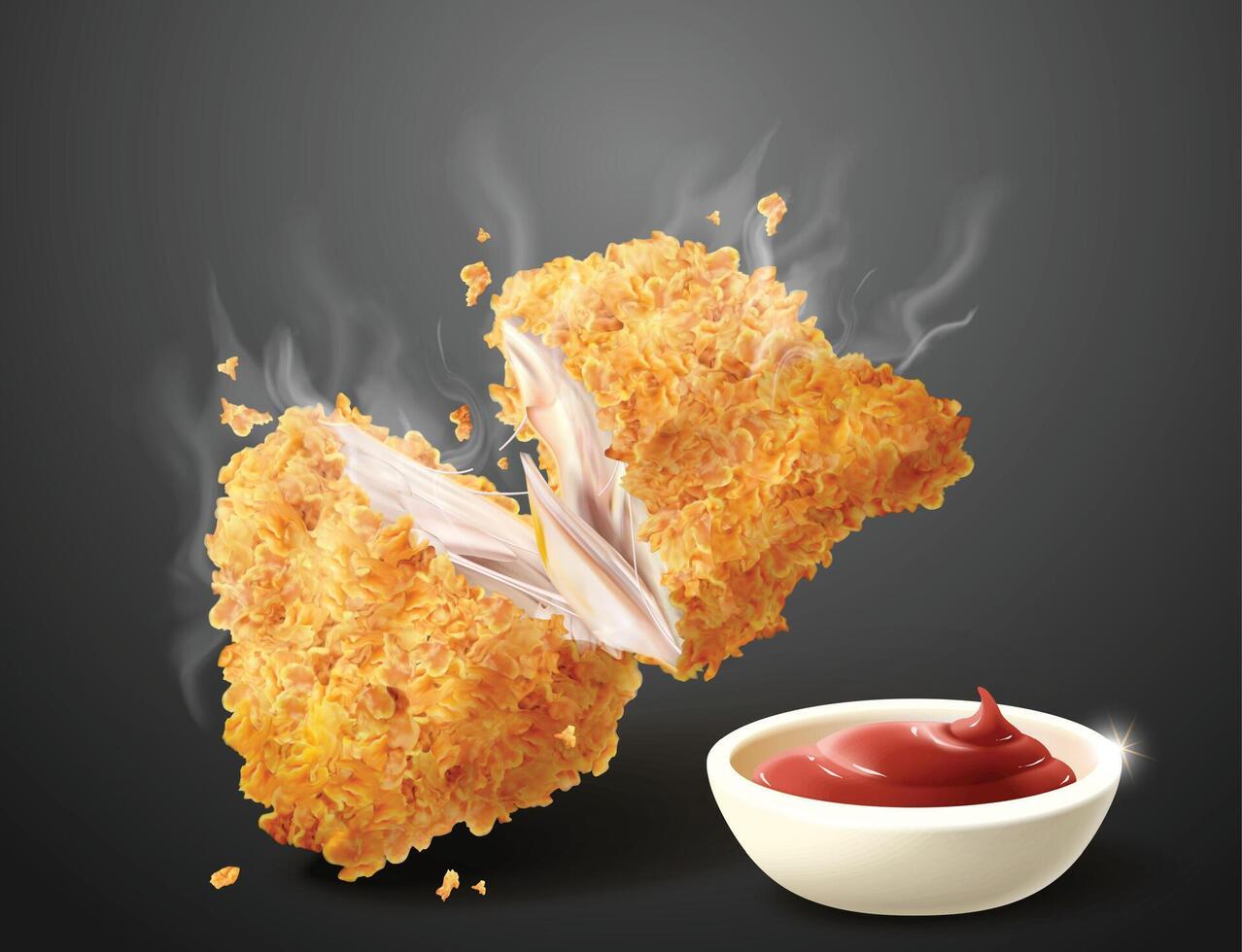 Fried Delicious Chicken crispy, crunchy chicken with tomato sauce Background vector