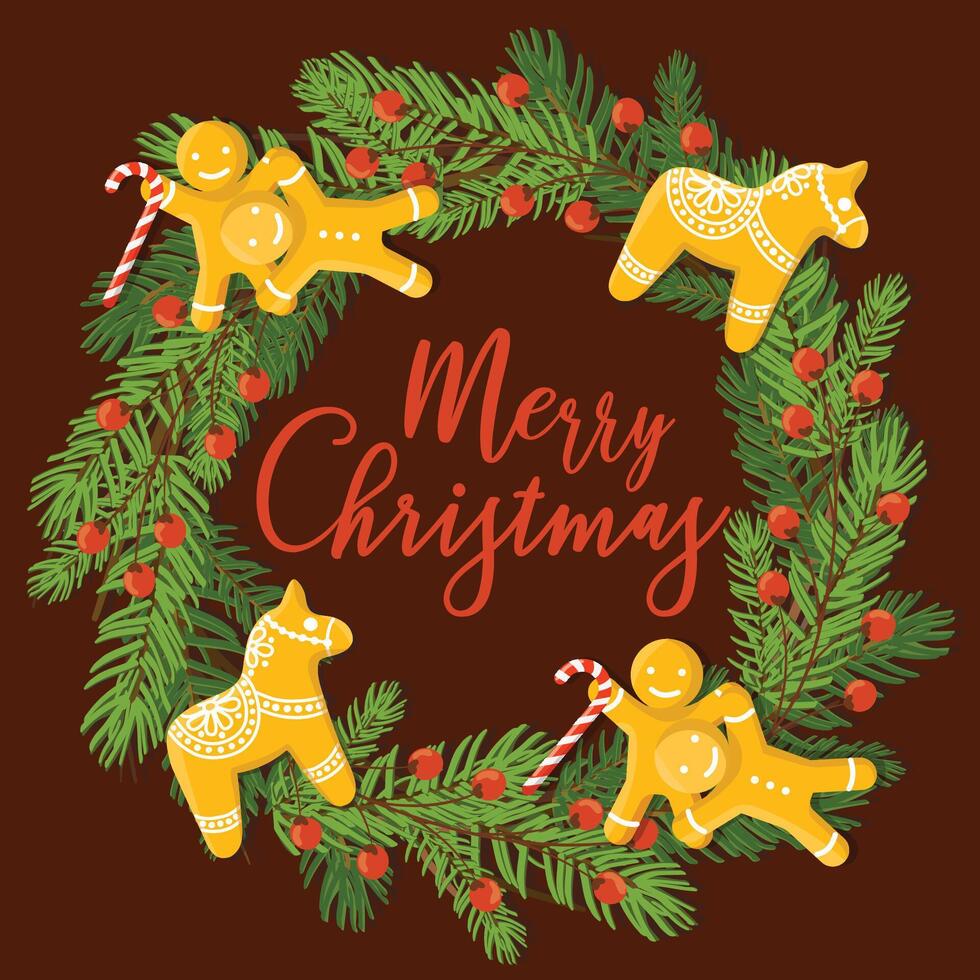 Hand drawn cristmas circle frame or wreath illustration vector