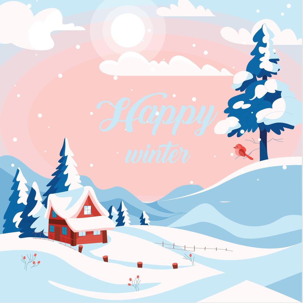 Happy Winter village design vector