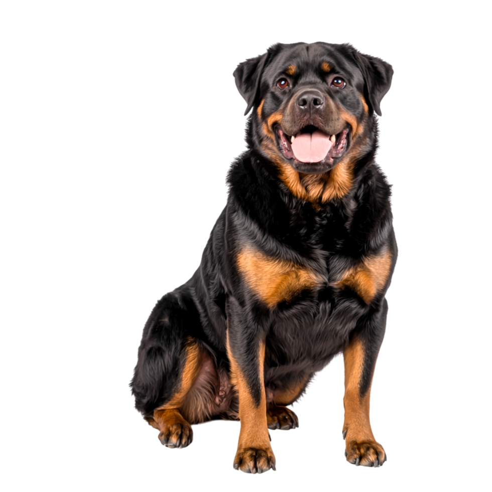 Happy Rottweiler Sitting and Smiling in Studio Setting png