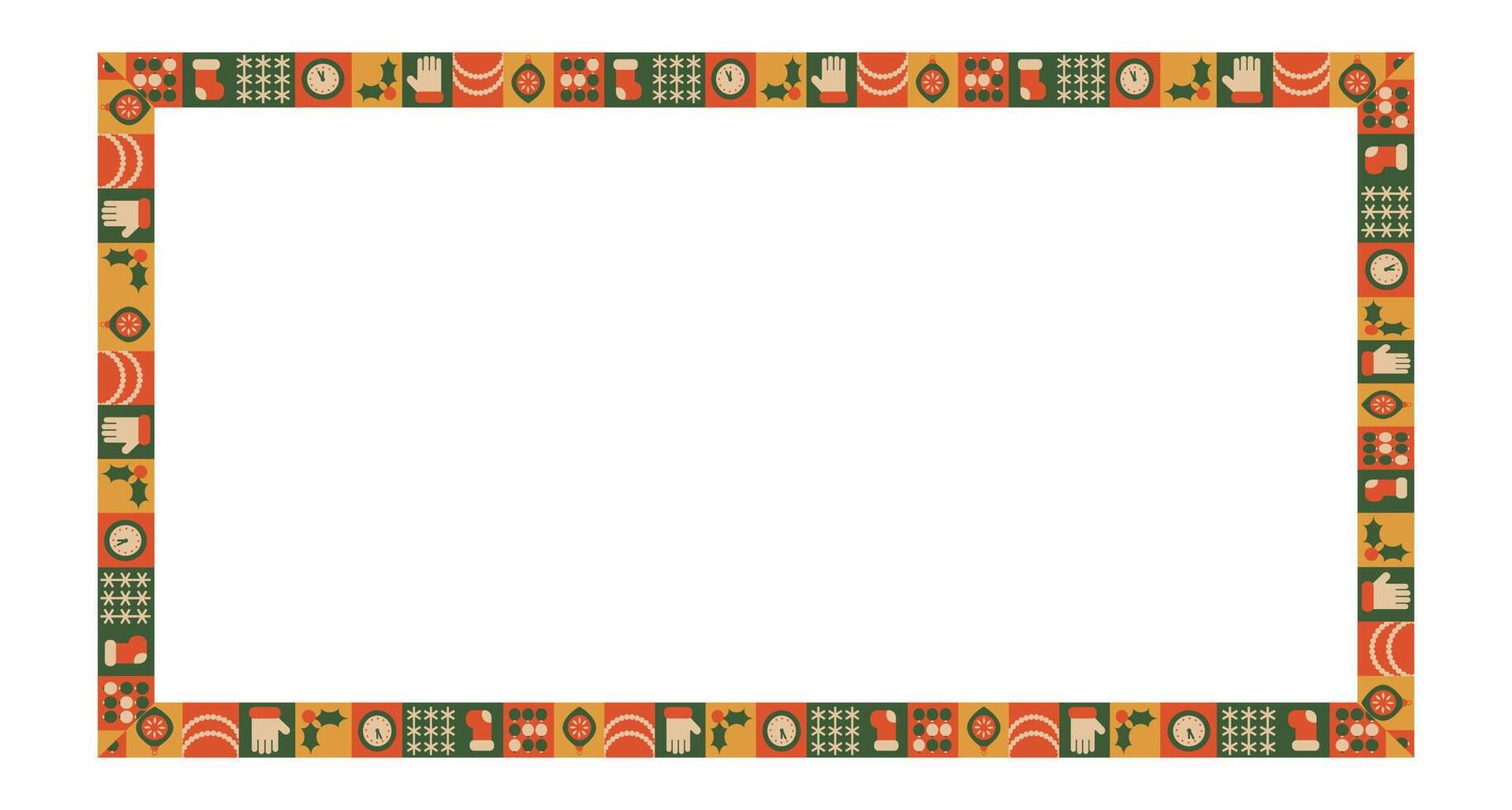 Geometric tiles for Christmas design. Rectangle ornate composition. festive mosaic frame vector