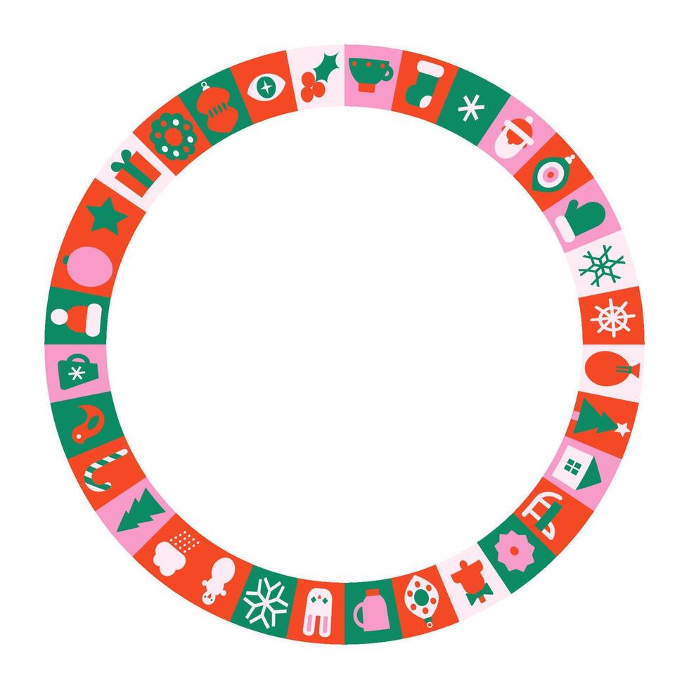 Geometric tiles for Christmas design. Round ornate composition. festive mosaic frame vector