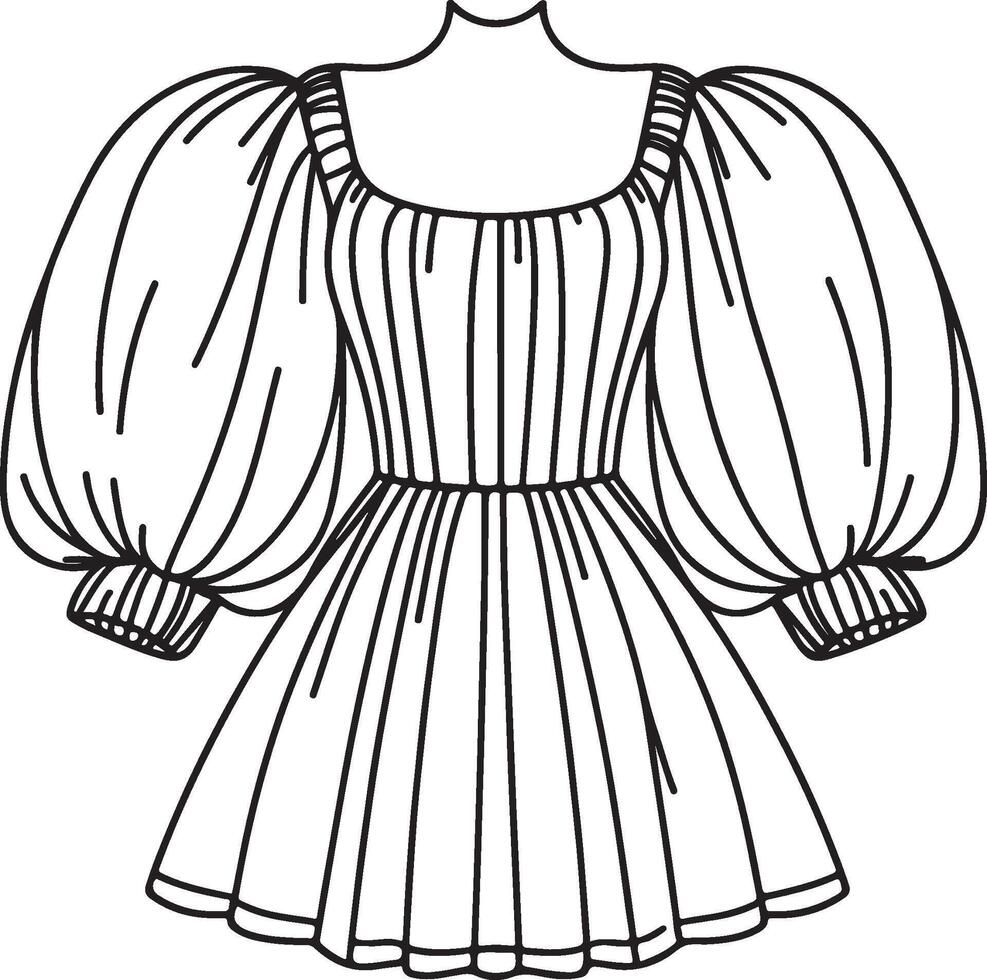 Princess Cut Puff Sleeve Dress Design vector
