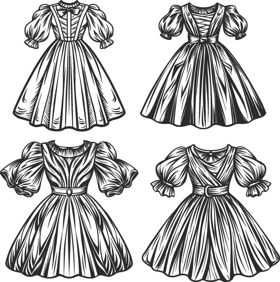 Double-Layer Puff Sleeve Dress Sketch vector