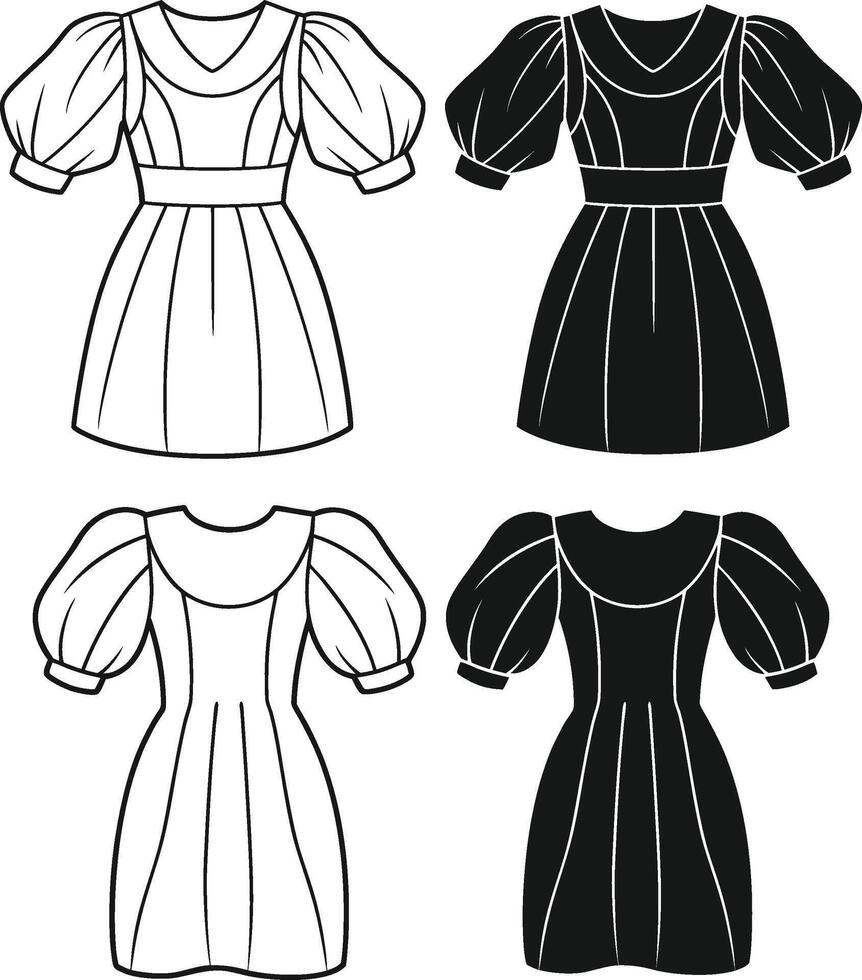 Sophisticated Puff Sleeve Gown Design vector