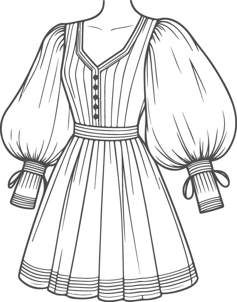 Minimal Boho Puff Sleeve Gown Sketch vector