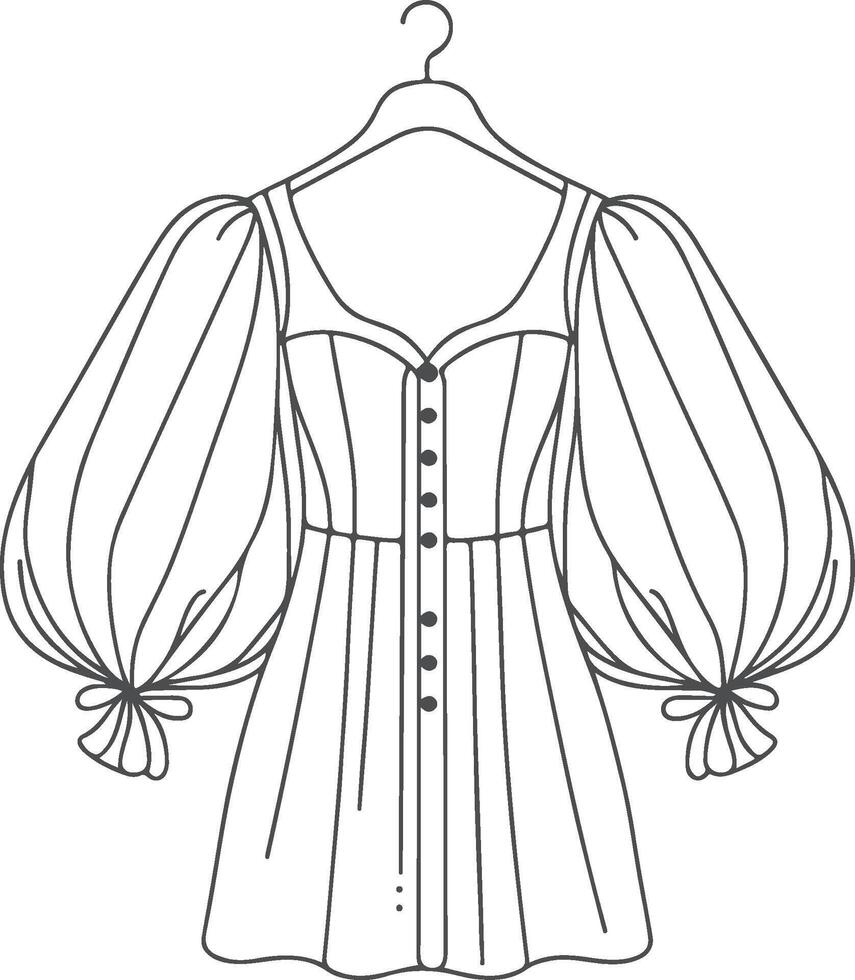 Classic Tailored Puff Sleeve Gown Sketch vector