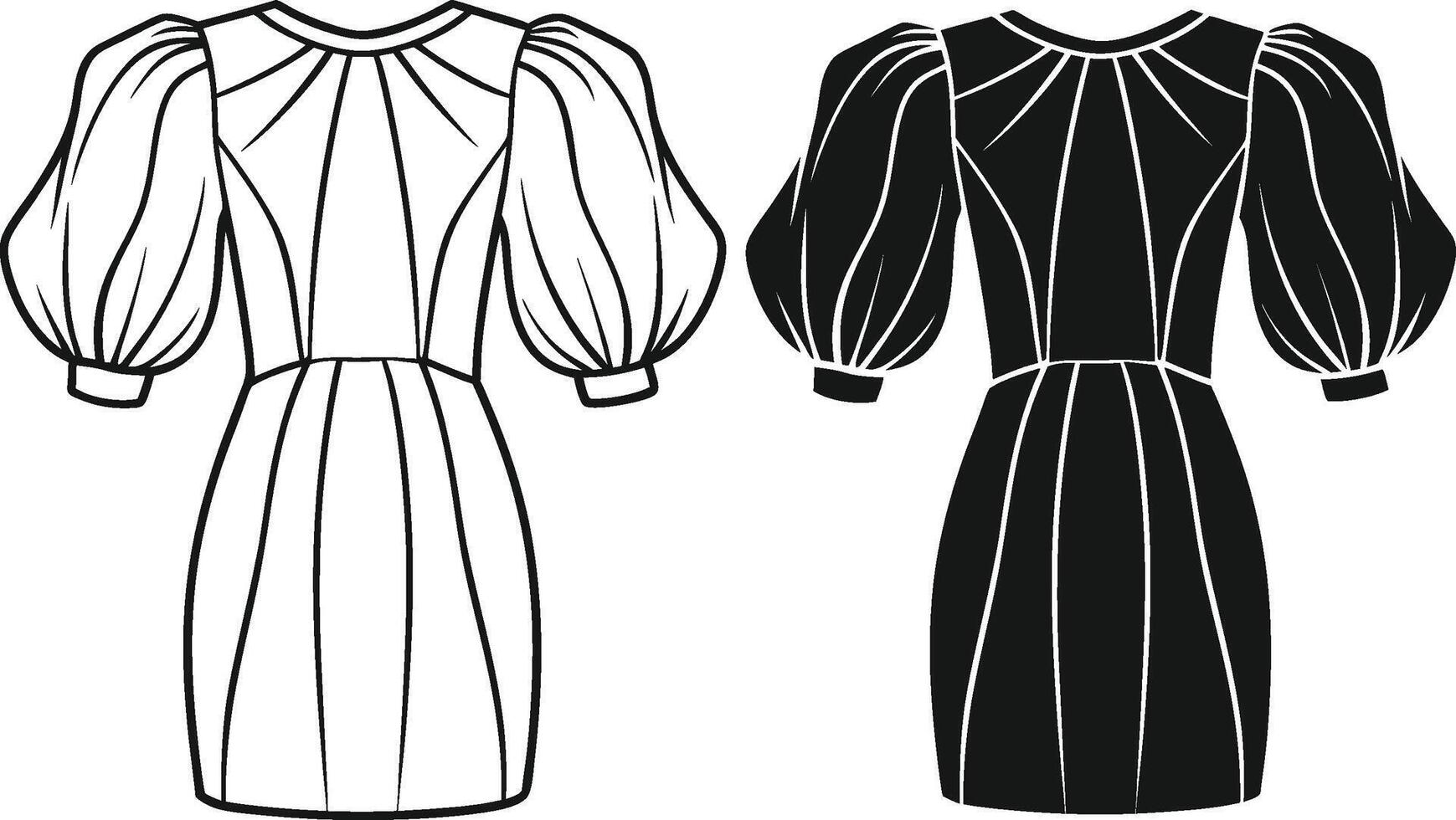 Asymmetrical Puff Sleeve Gown Design vector