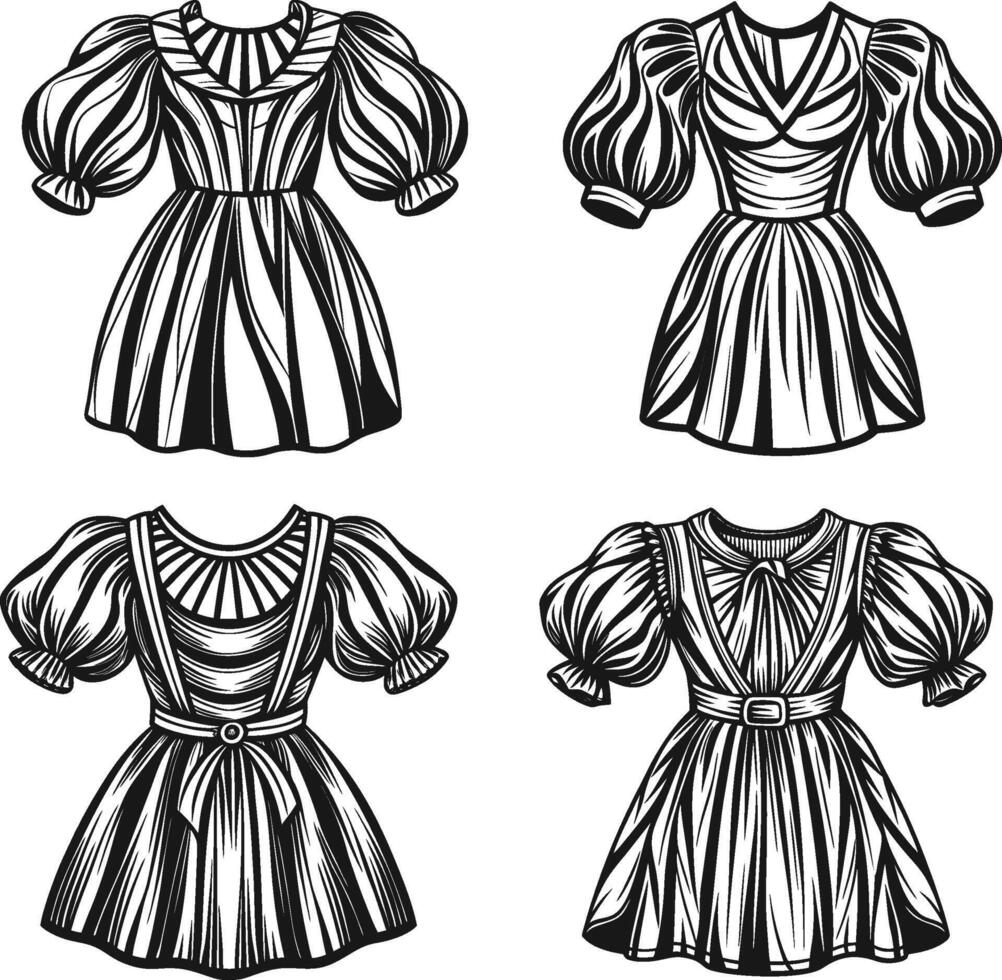 set Backless Puff Sleeve Gown Design vector