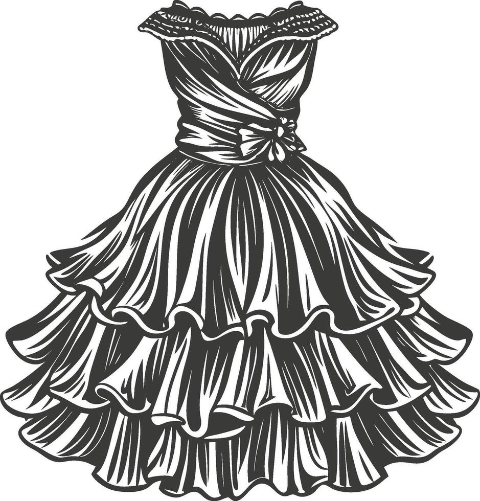 Off-Shoulder Ruffle Hem Gown Sketch vector