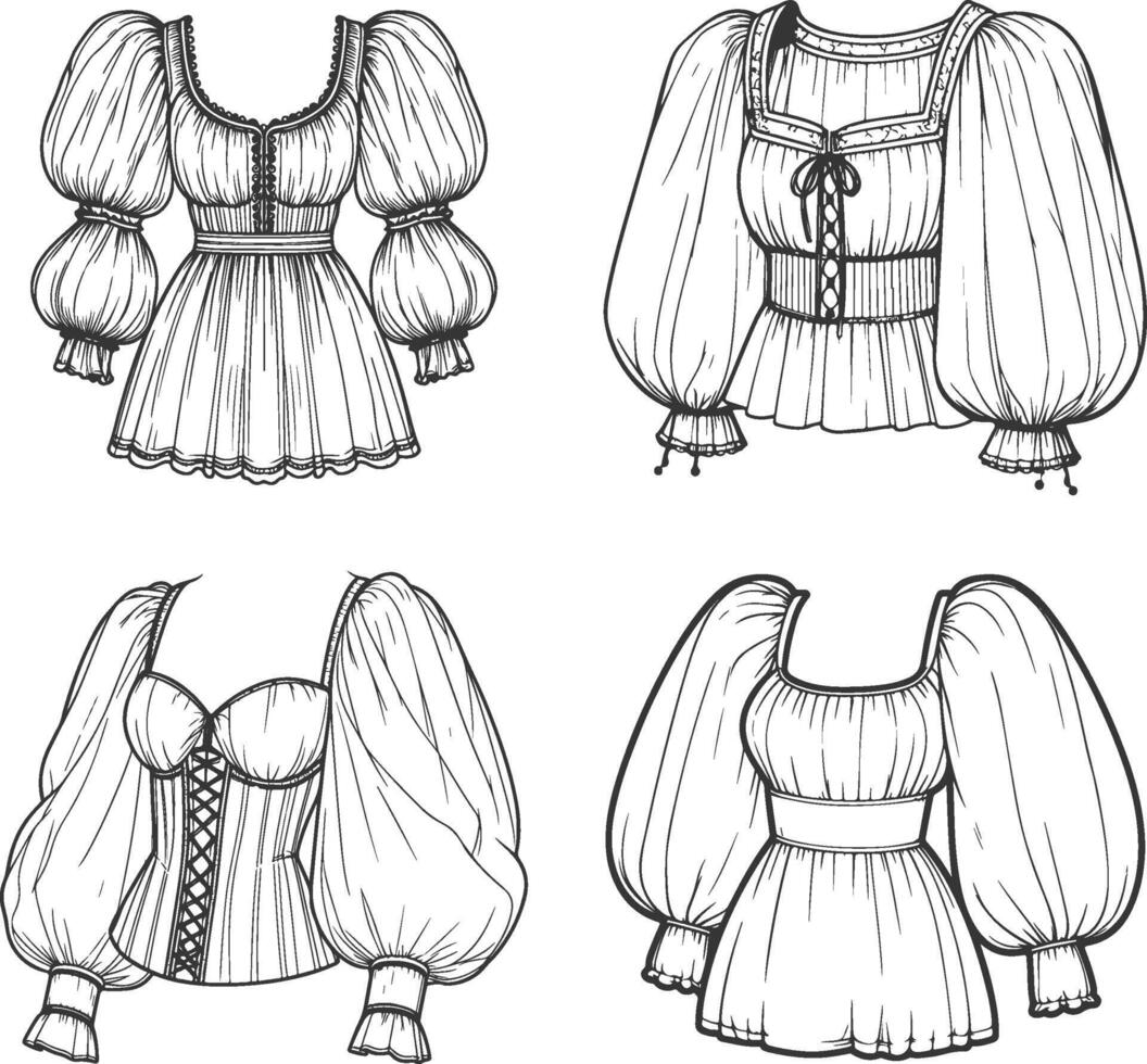 Ball Gown Puff Sleeve Dress Sketch vector