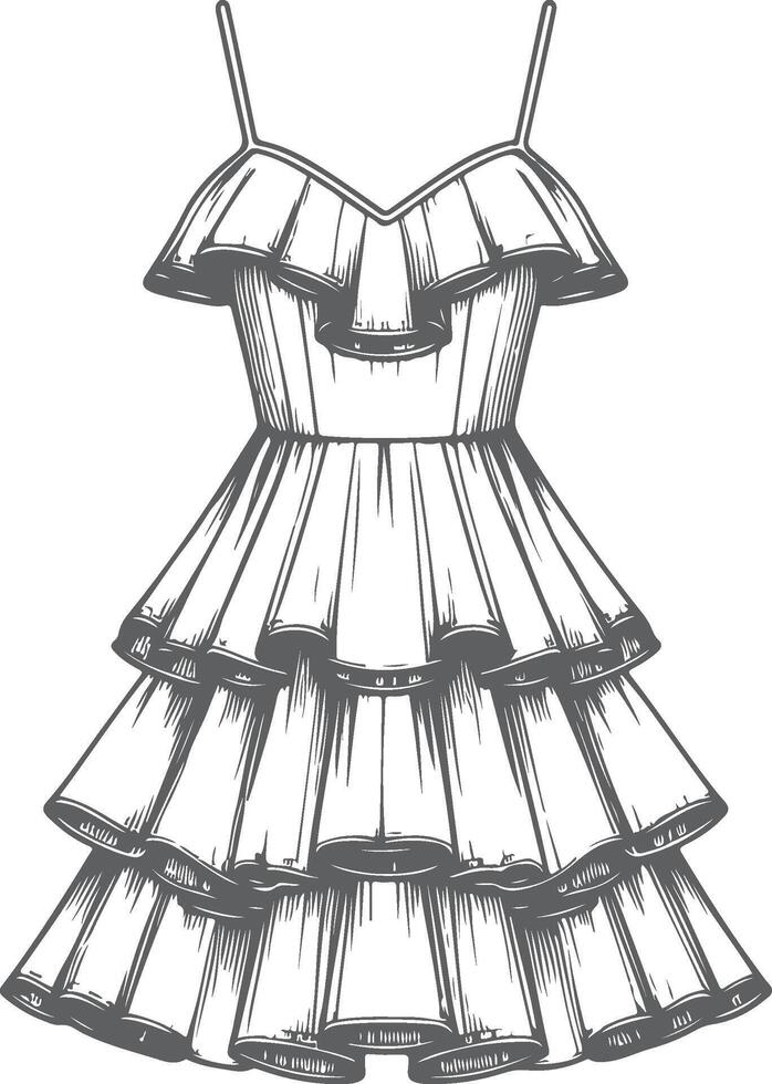 A-Line Ruffle Hem Dress Outline vector