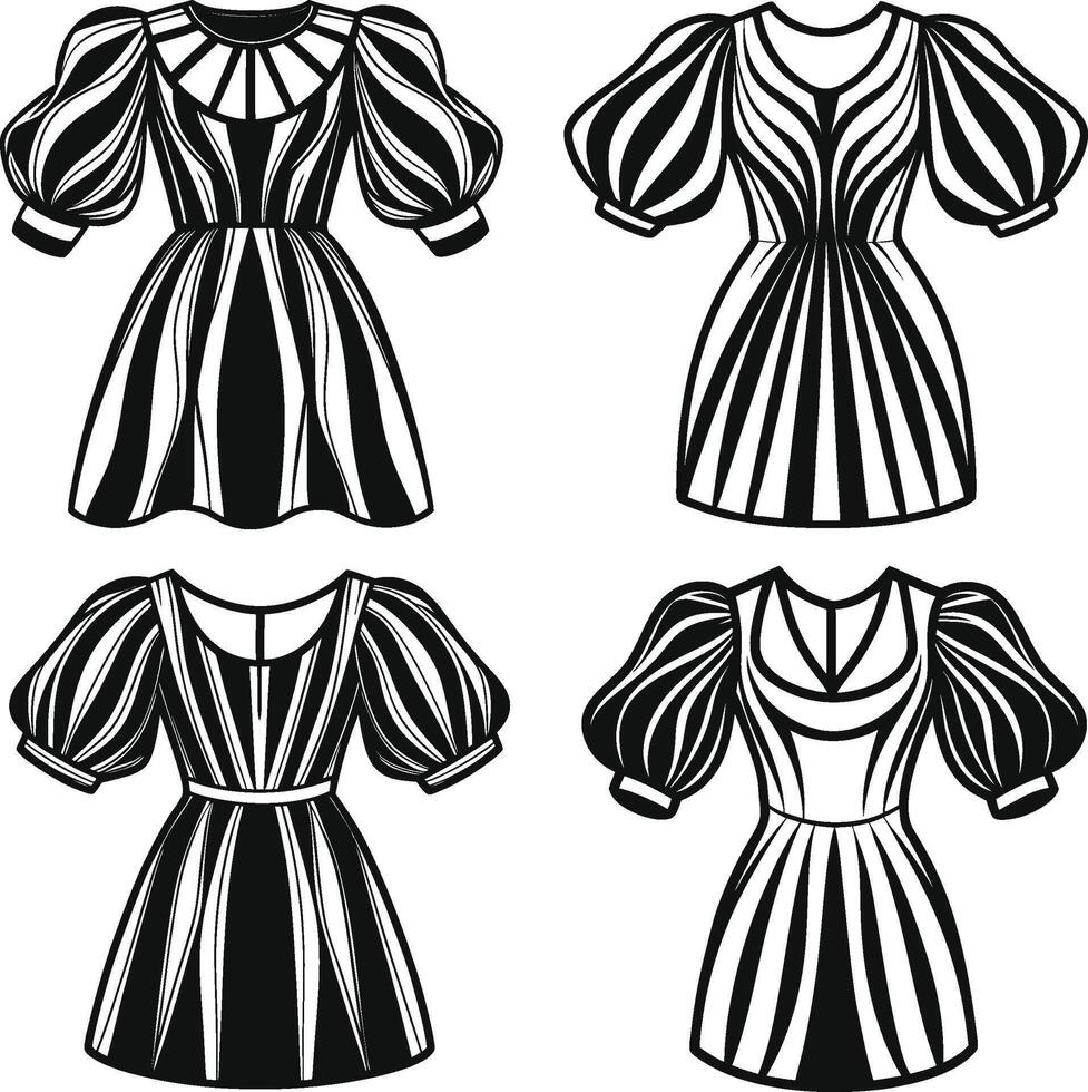 Button-Up Puff Sleeve Dress Design vector
