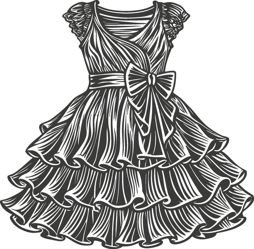 Vintage Ruffle Hem Gown Line Art vector