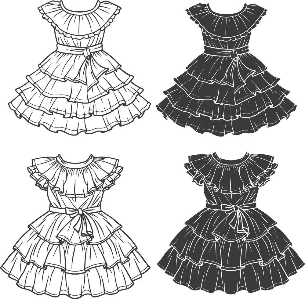 Soft Layered Ruffle Hem Dress Design vector