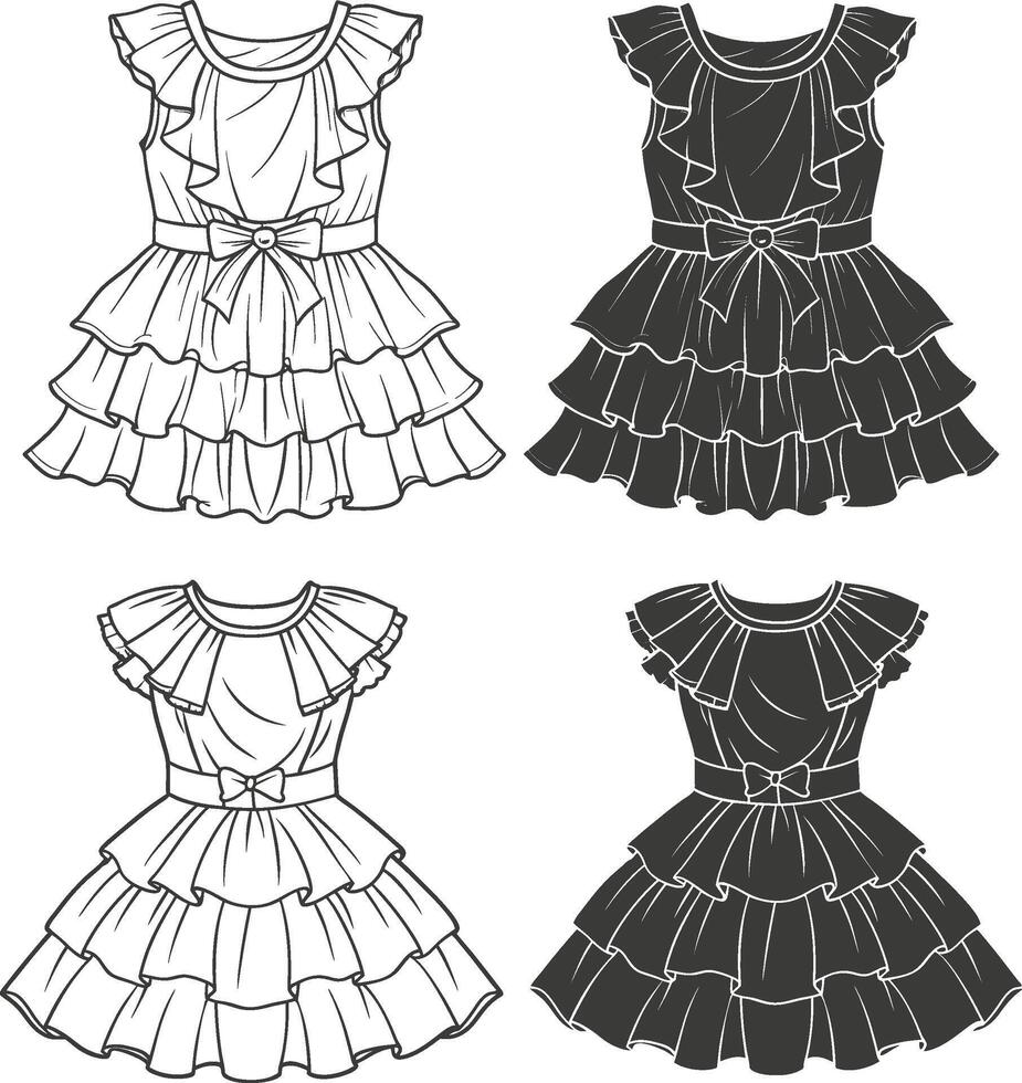 Double-Layered Ruffle Hem Dress Design vector