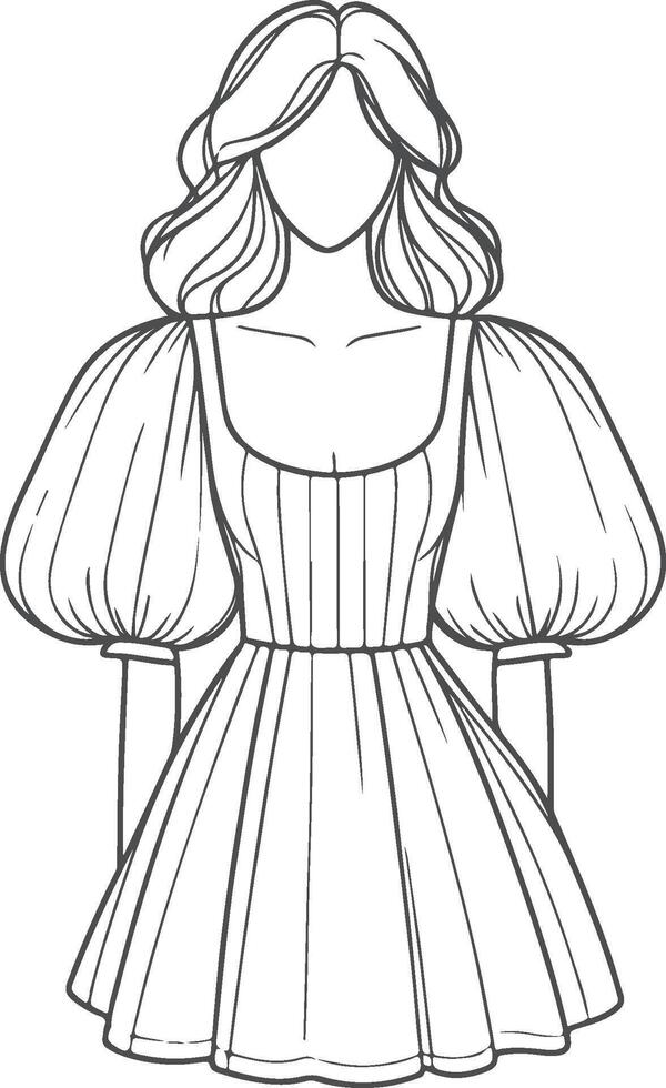 Structured Puff Sleeve Dress Sketch vector