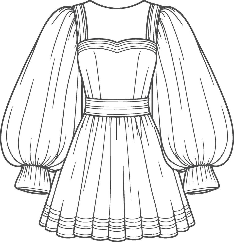 A-Line Puff Sleeve Dress Sketch vector