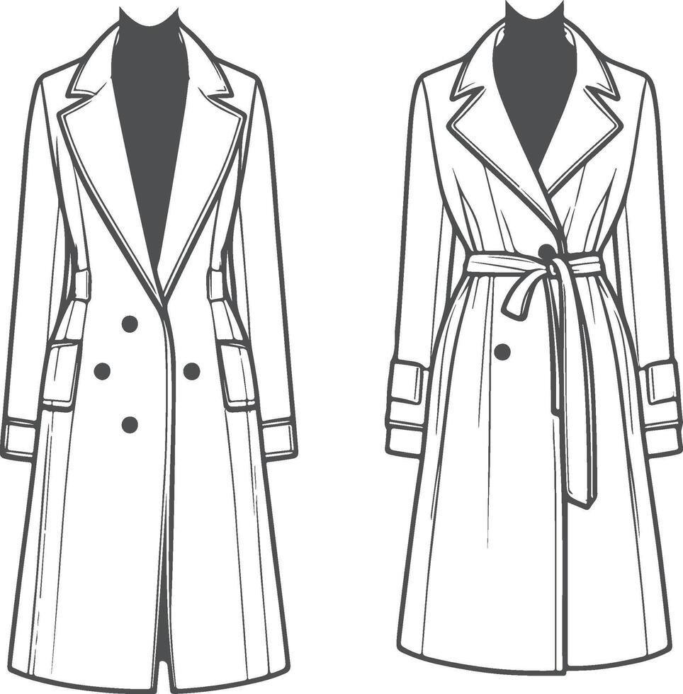 Flowy Maxi Overcoat Line Art vector