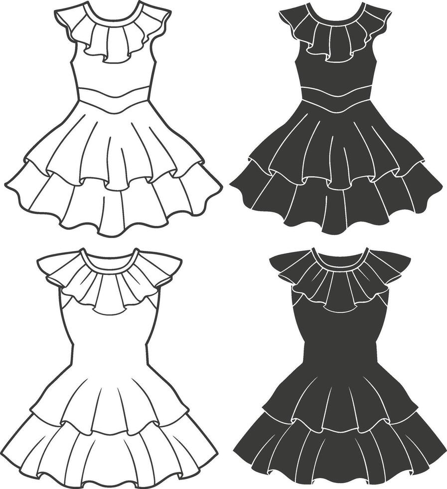 Wrap Style Ruffle Hem Dress Outline Design vector