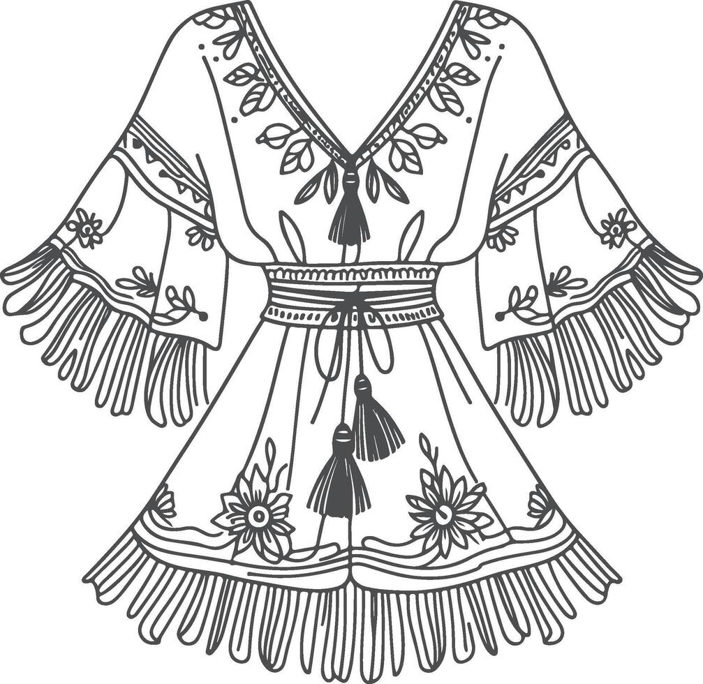 Elegant Rustic Boho Dress Sketch vector