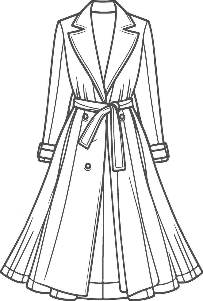 Stylish Belted Overcoat Line Art vector