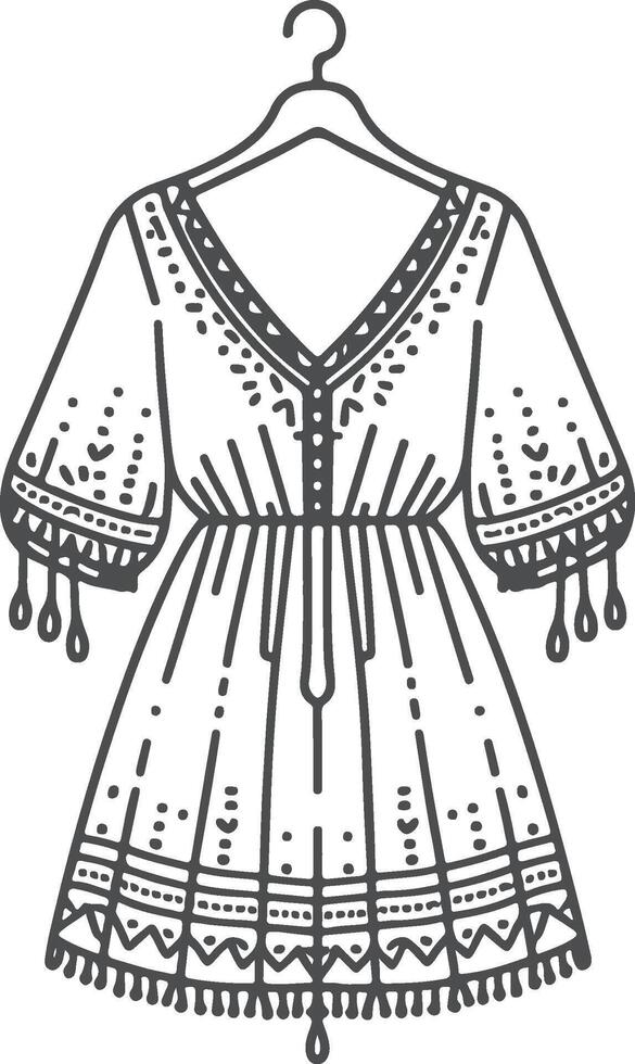 Boho Crochet Dress Outline vector