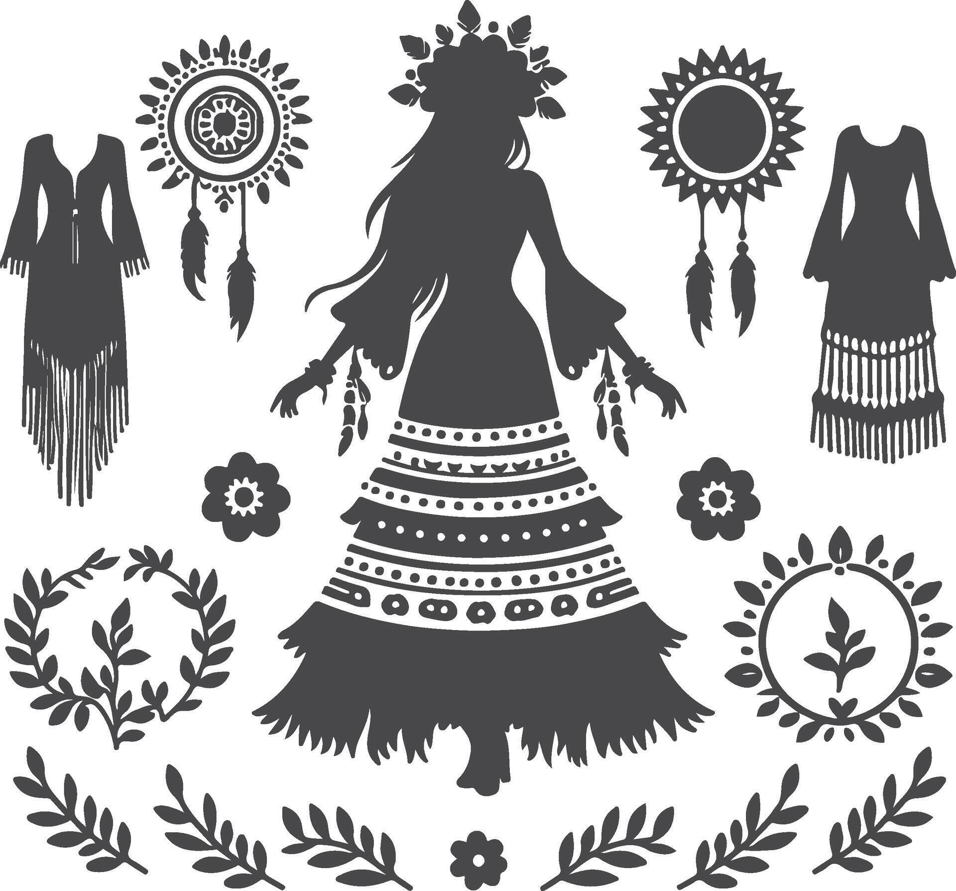 Flared Sleeve Boho Dress Sketch 52681561 Vector Art at Vecteezy