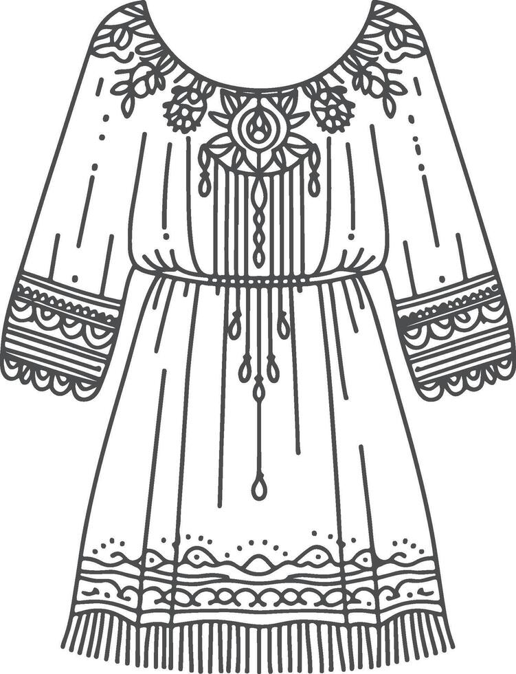 Festival Ready Boho Dress Outline vector