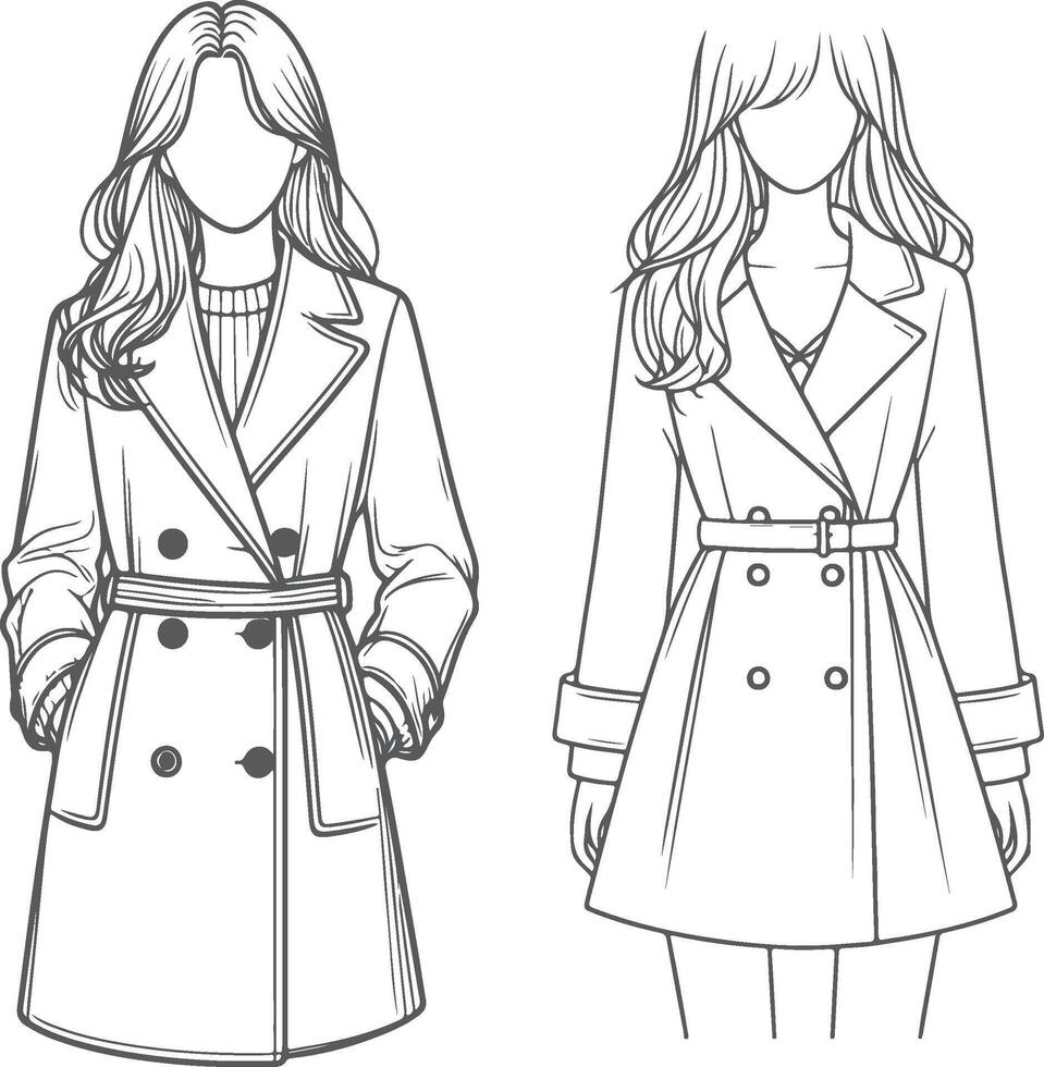 Timeless Girls' Overcoat Sketch vector
