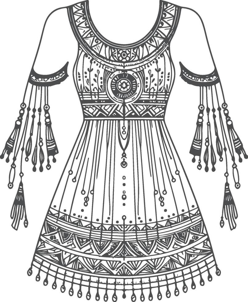 Festival Fringe Boho Dress Design vector
