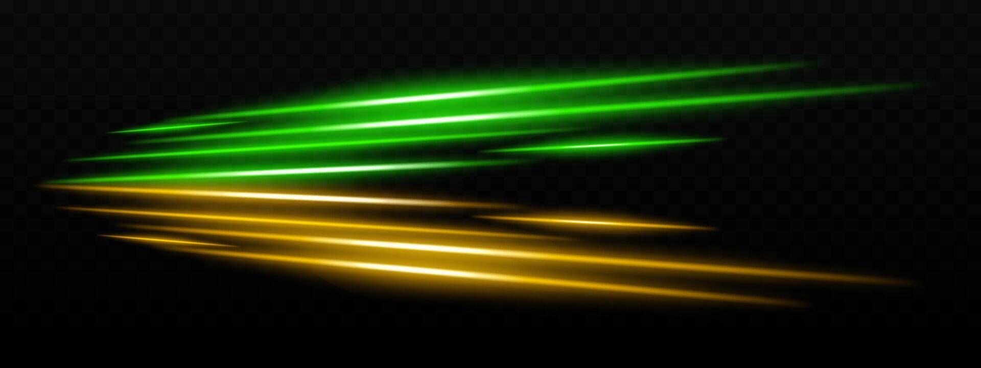 Vibrant green and yellow light streaks on a dark background, ideal for dynamic sci-fi effects, speed, or motion design. vector