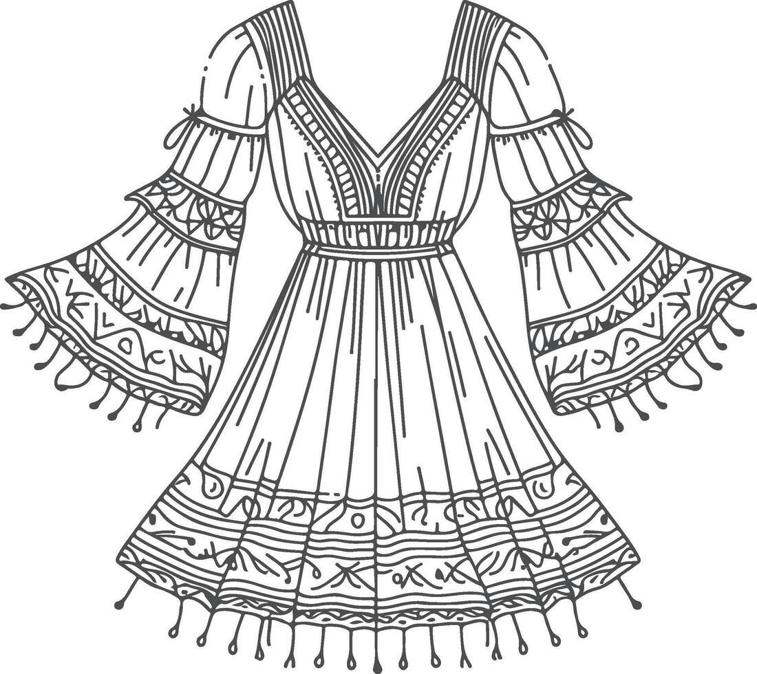 Timeless Boho Ruffles Line Art vector