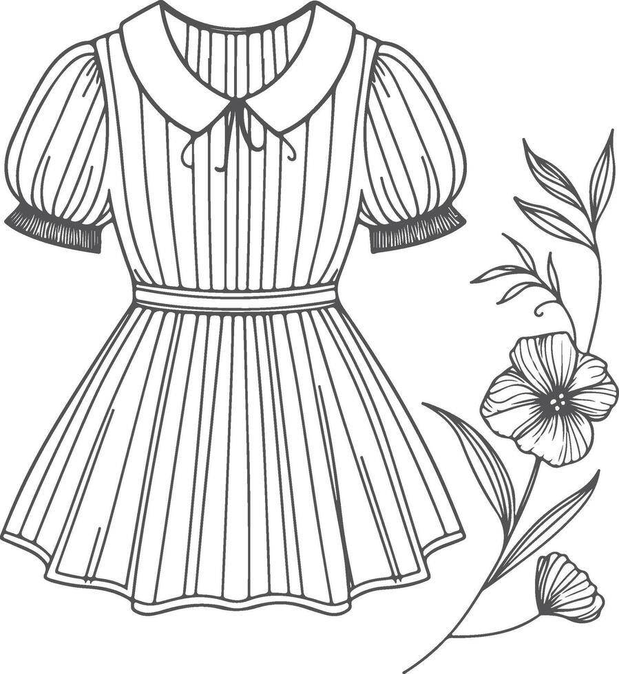 Boho Style Peter Pan Collar Dress Sketch vector