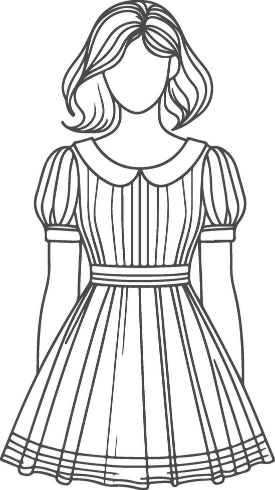 Grils Classic Peter Pan Collar Dress Sketch vector