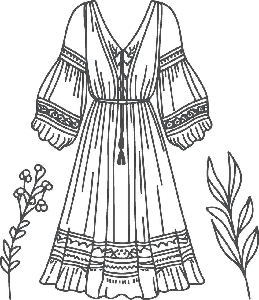 Classic Ruffle Boho Outline Design vector